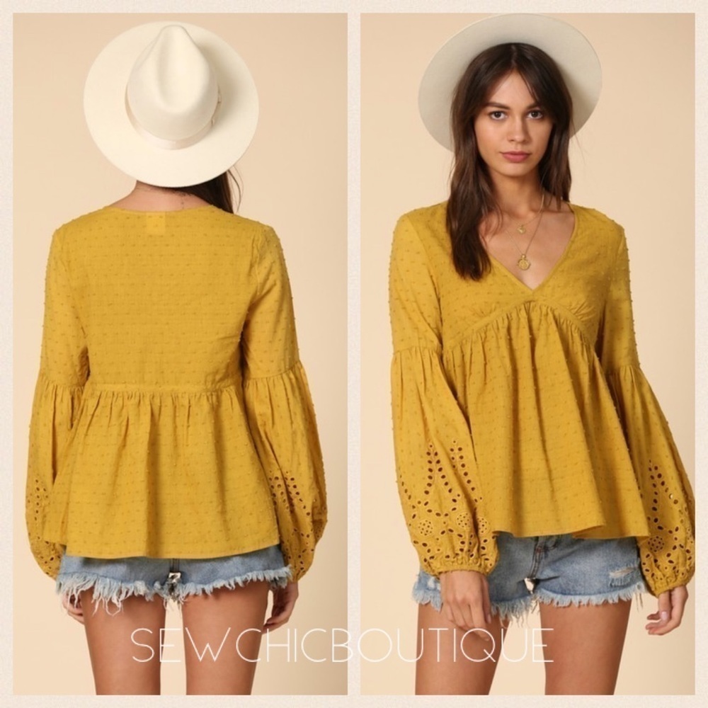 Mustard V-neck Embroidered Tunic